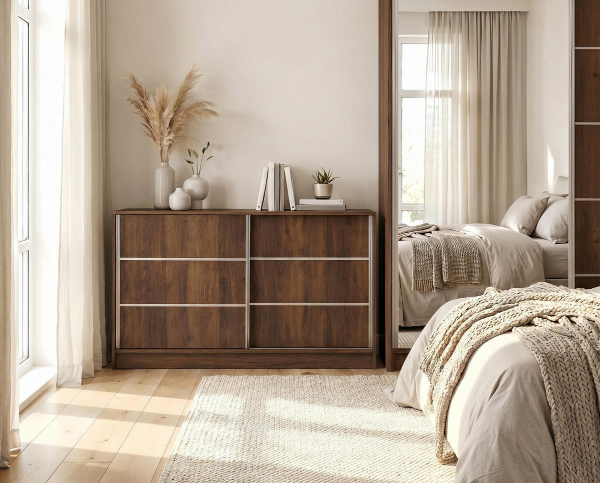 KOMMODE Samantha 160 cm, mit Sprossen, Nuss Warmia - Dunkelbraun, Kunststoff (161/85/44cm) - Margaret Hadas24