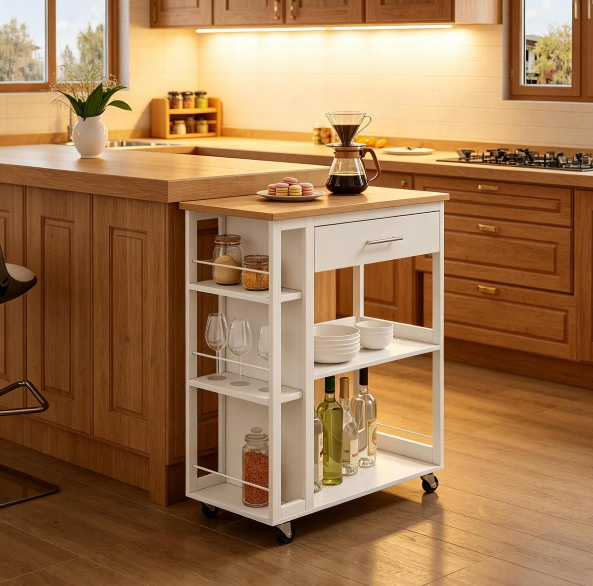 KÜCHENWAGEN mit Schublade 73 x 38 x 88 cm Weiß - Weiß, Holz (38/88/73cm) - Beauniv