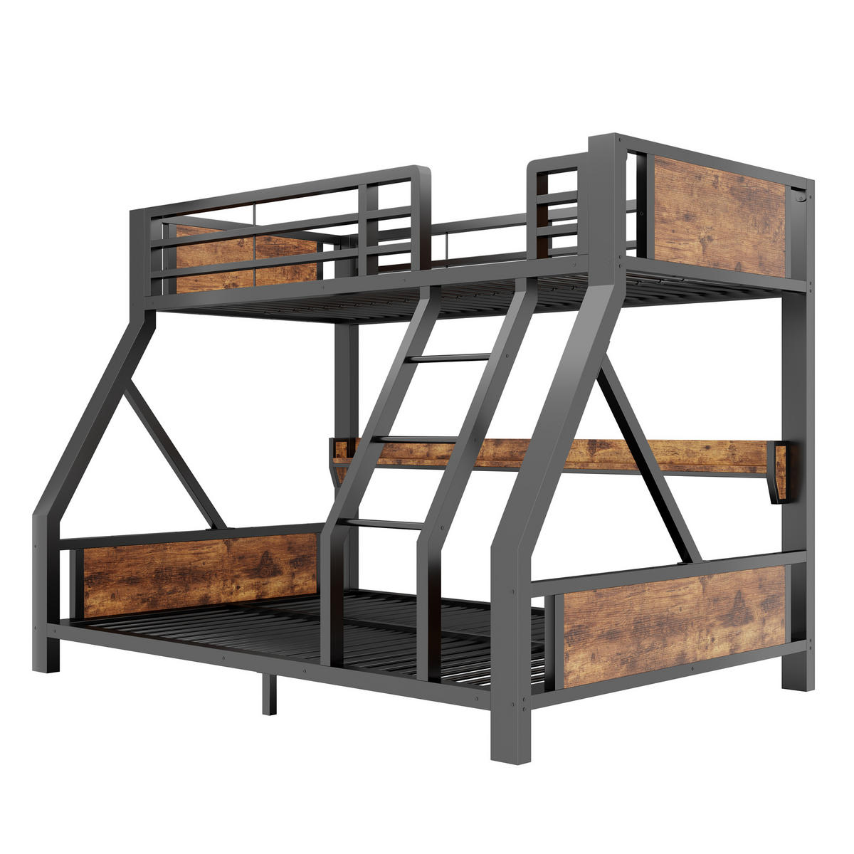 ETAGENBETT 90/140/200 cm mit LED, DE-41604, in Schwarz - Schwarz, Metall (140/200cm) - ComfortXL