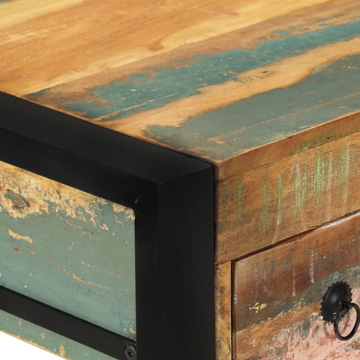 SCHREIBTISCH mit 2 Schubladen 110/50/77 cm aus Recyceltes Massivholz, Stahlgestell - Multicolor, Holz (50/110/77cm) - vidaXL