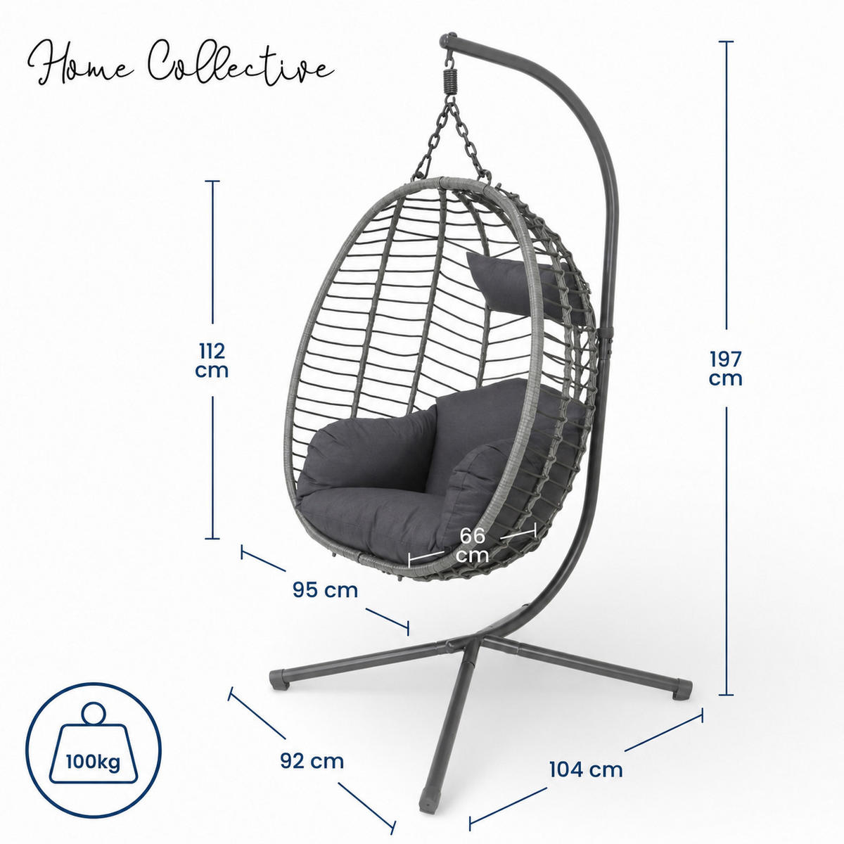 HÄNGESESSEL in Grau - Grau, Metall (92/197/104cm) - Home Collective