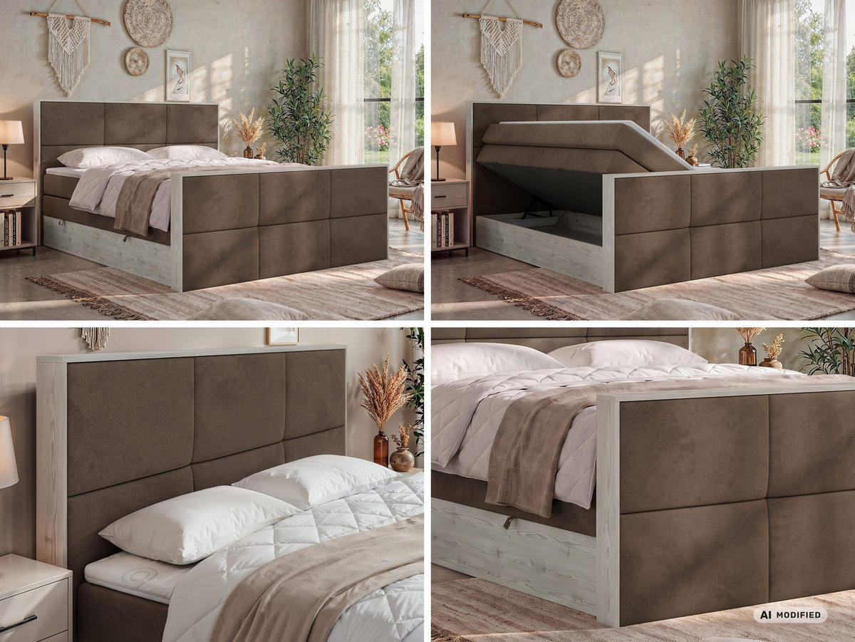 POSTEL BOXSPRING DELNOR KING DUO 200/200 - Hnědá Samet - Topper Visco - H4 - černá/hnědá, textil/plast (200/200cm) - MKS
