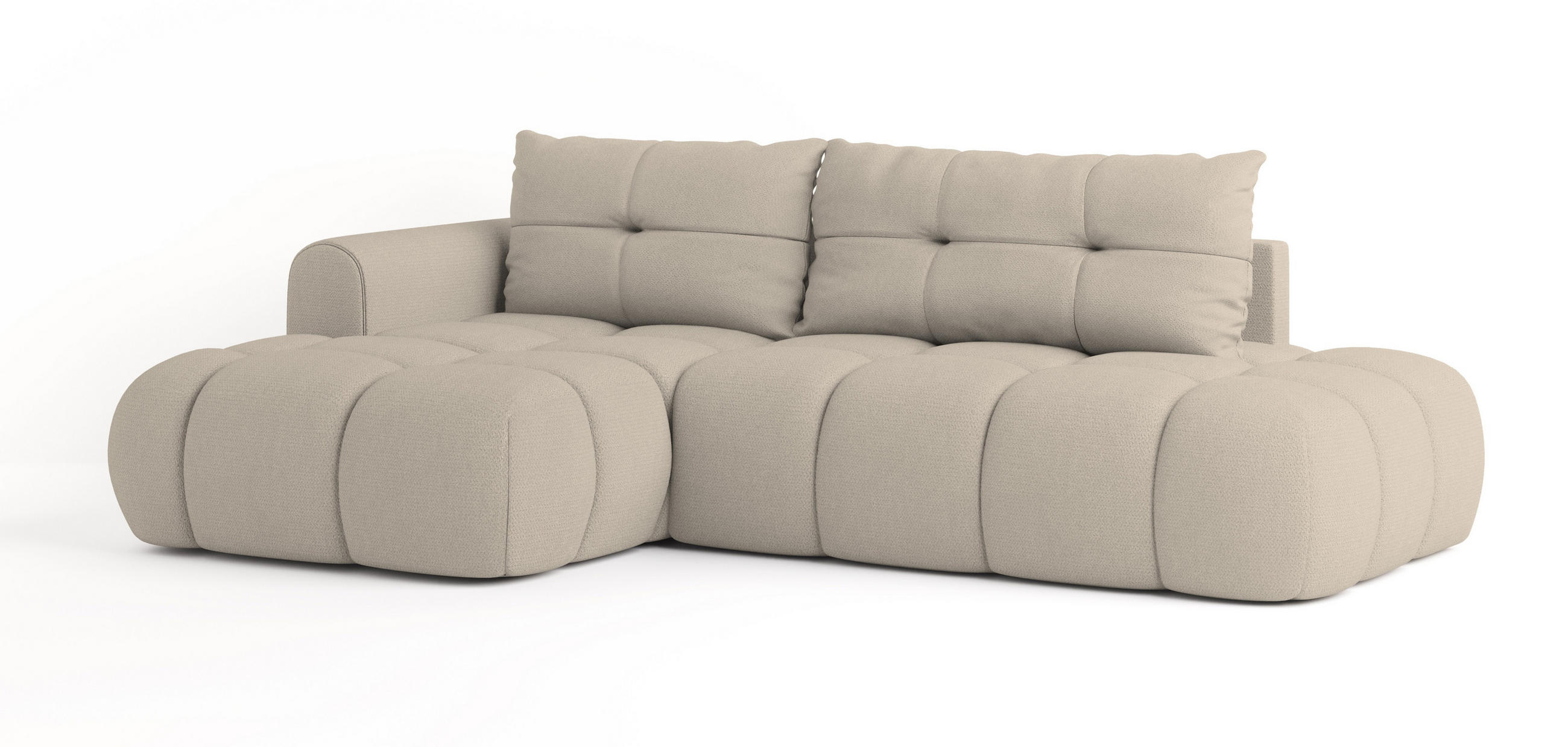 ECKSOFA FLUMA L-S Beige Geflochtener Stoff mit Schlaffunktion - Beige, Holz (274/165cm) - MASSENO