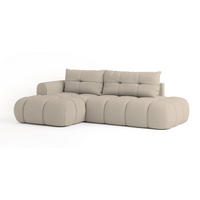 ECKSOFA FLUMA L-S Beige Geflochtener Stoff mit Schlaffunktion - Beige, Holz (274/165cm) - MASSENO