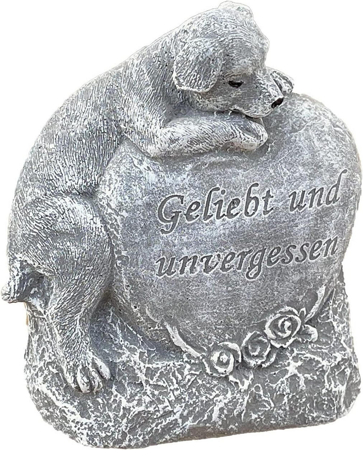 STEINFIGUR Hund Geliebt und Unvergessen frostfest wetterfest Steinguss Grabstein - Grau, Stein (12/14/6cm) - stoneandstyle