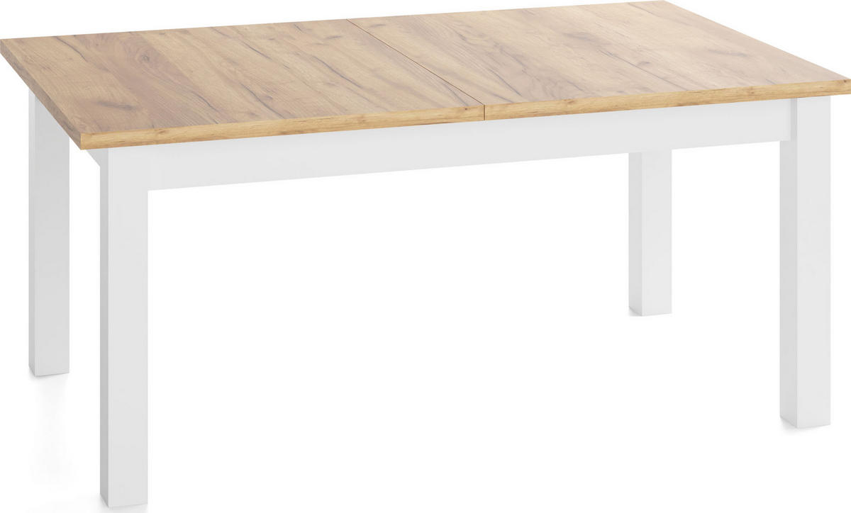 ESSTISCH Lindberg Weiß ausziehbar verlängerbar rechteckig, Eiche Braun 120-160/70/77 cm - Eiche Wotan/Weiß, Holz/Holzwerkstoff (120/70/77cm) - WFL GROUP