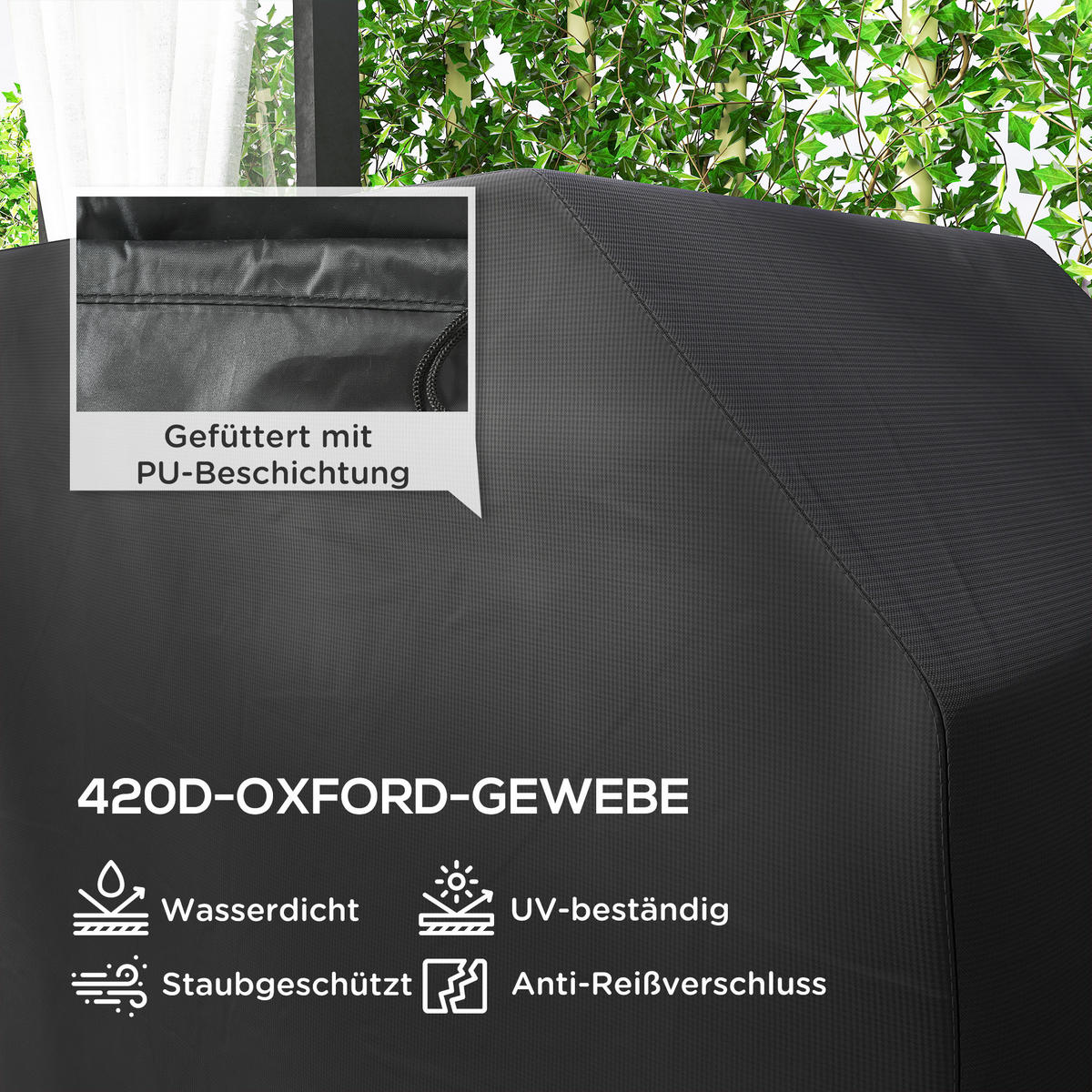 GRILLABDECKUNG BBQ Abdeckung Wetterfest Gasgrill Abdeckhaube, Oxford, Schwarz - Schwarz, Textil (61/120/147cm) - Outsunny
