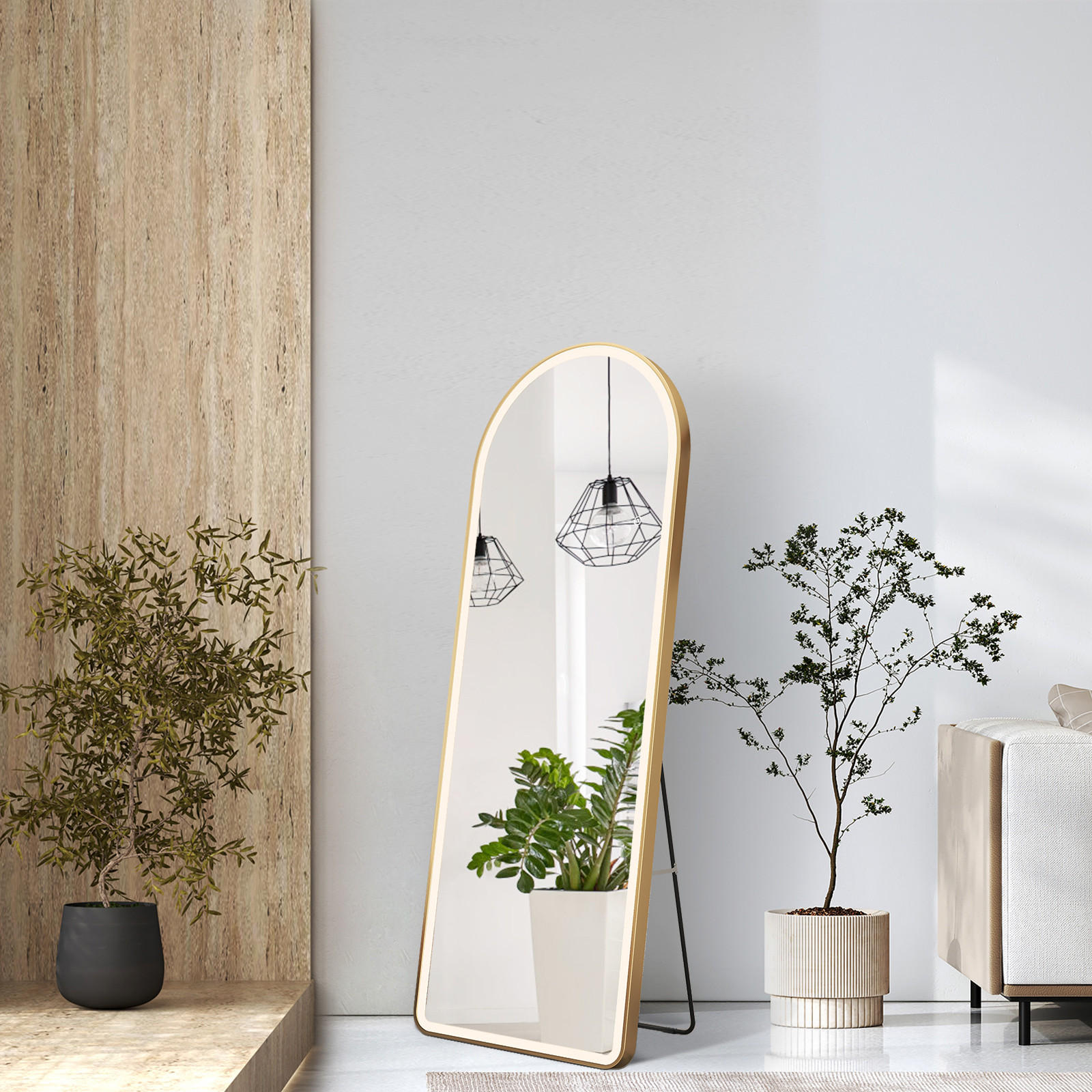 STANDSPIEGEL mit Beleuchtung und Rahmen Gold 147/45 cm - Goldfarben, Glas/Metall (45/147/147cm) - EMKE