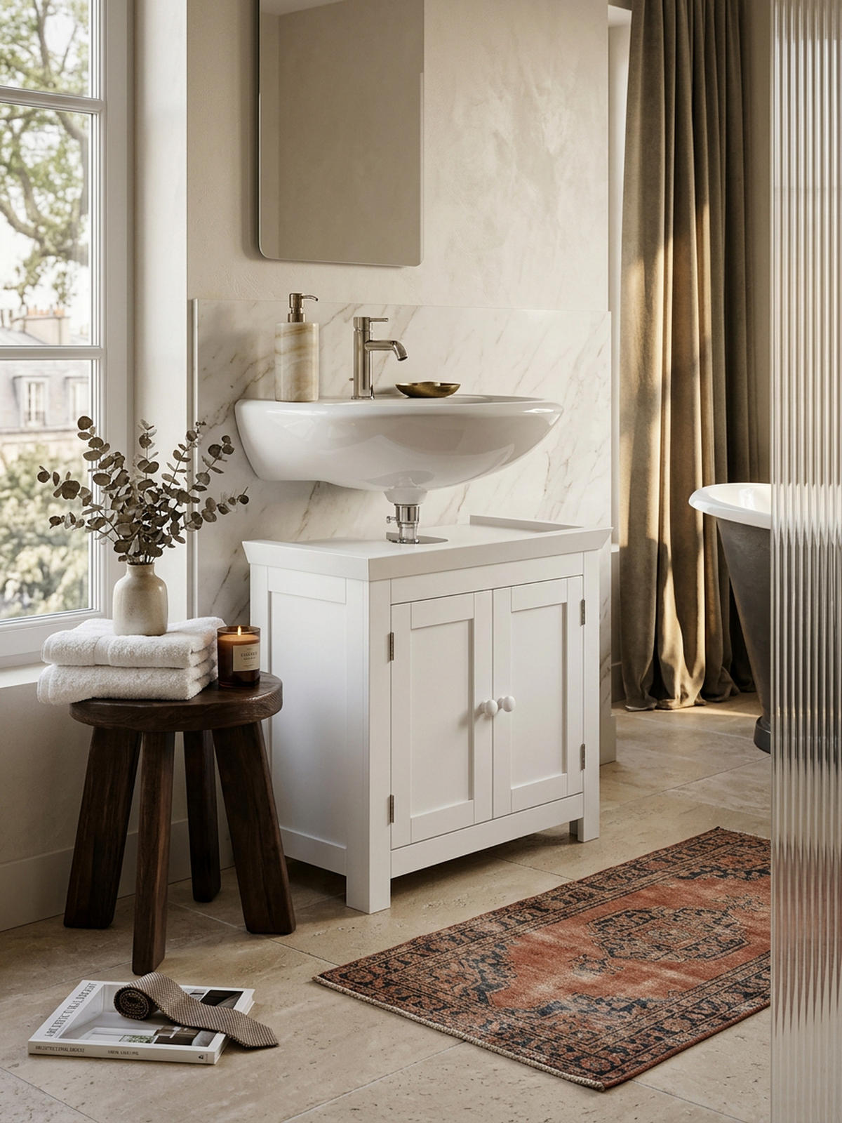 WASCHBECKENUNTERSCHRANK Weiß 50x25x41 cm im Landhausstil aus MDF - Weiß, Holz/Holzwerkstoff (57/56/30cm) - KADIMA DESIGN