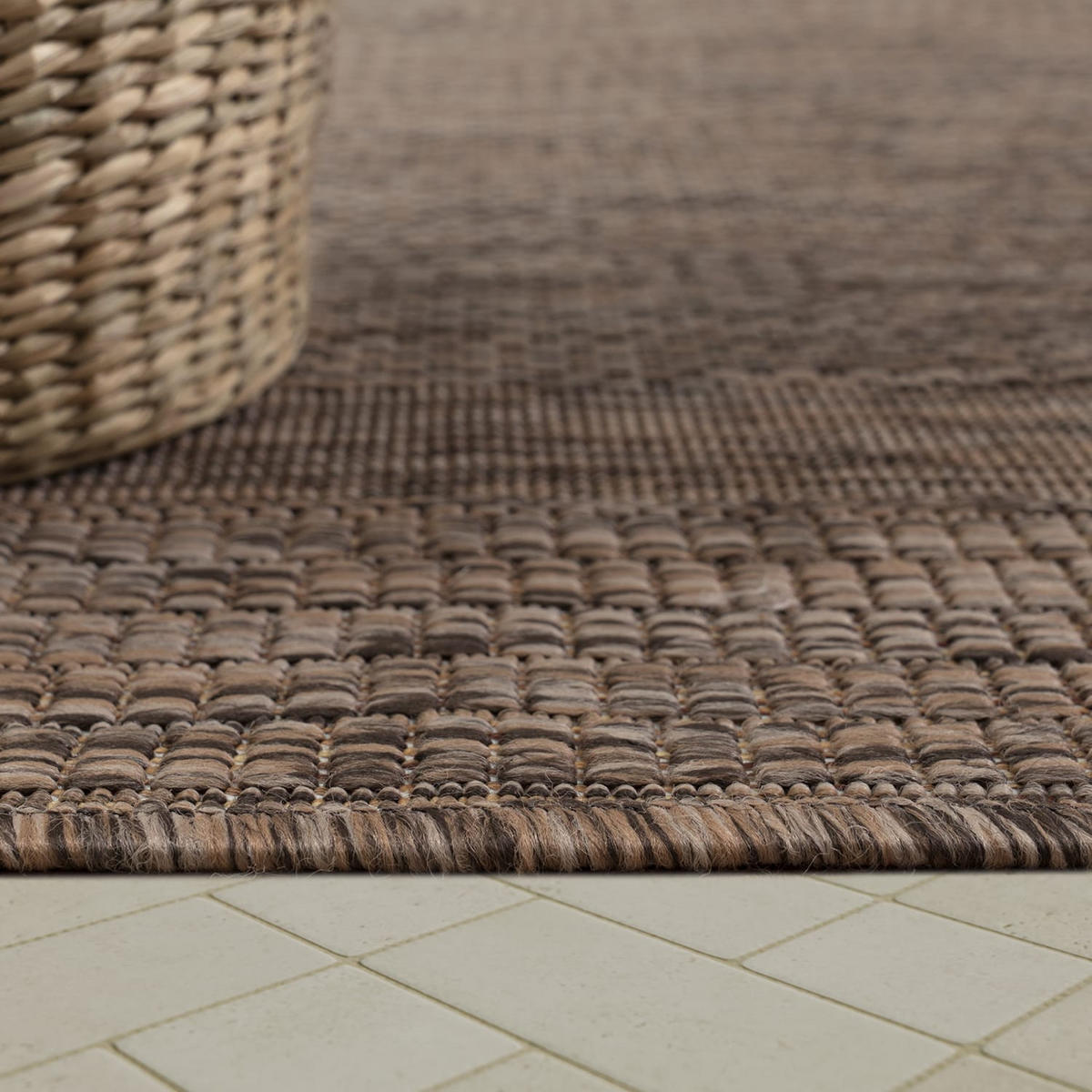TEPPICH Outdoor Unifarben mit Bordüre Balkon, Terrasse schmutzabweisend Braun Läufer 80x150 - Braun, Textil (80/150cm) - KADIMA DESIGN
