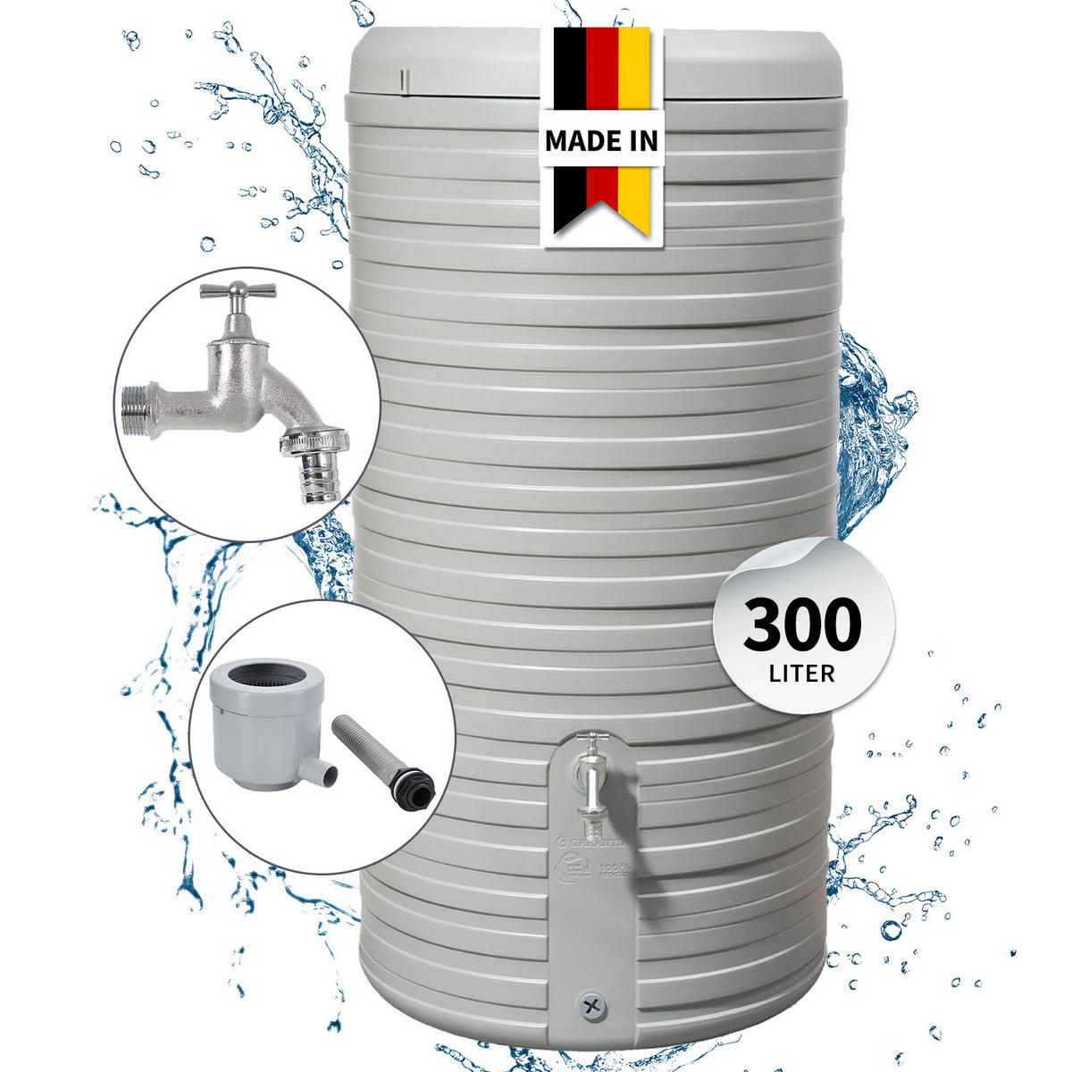 2IN1 Regentonnen Komplett-Set 300 L steingrau - Grau, Kunststoff (59/118/59cm) - GARANTIA