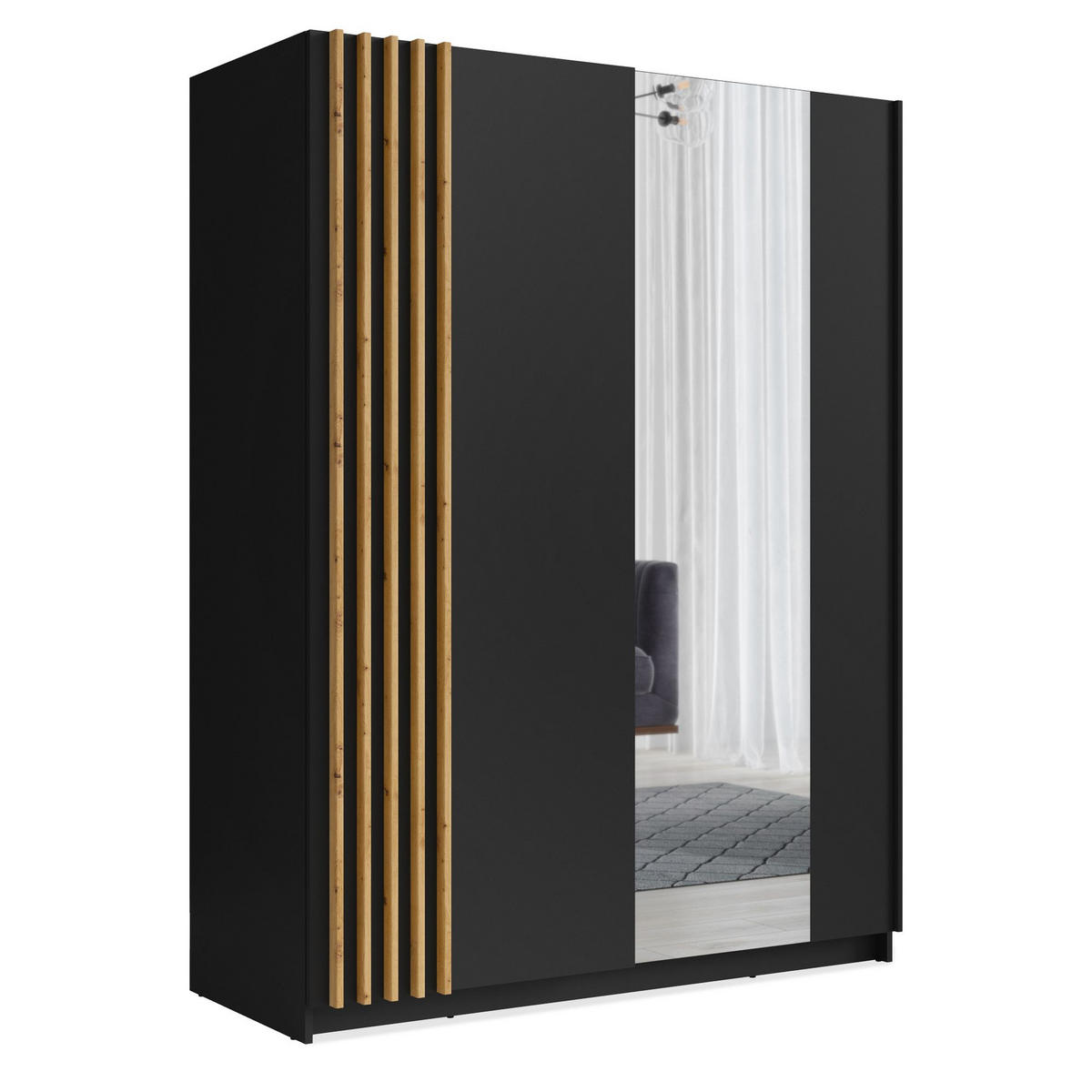SCHIEBESCHRANK CASTARI Schwarz / Artisan Eiche - Schwarz/Eiche Artisan, Holzwerkstoff (150.6/198.5/62cm) - KONSIMO®