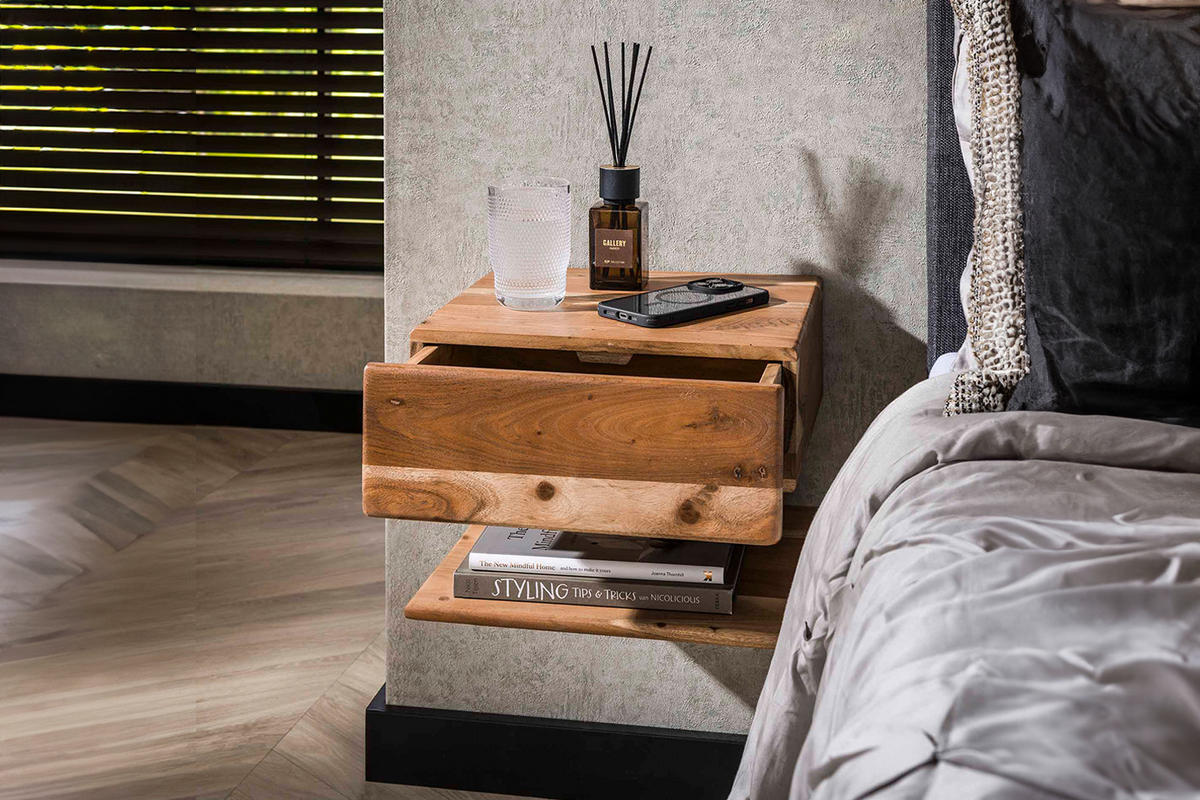 NACHTTISCH SILVEA Holz Akazie - Braun, Holz (35/27/32cm) - KAWOLA