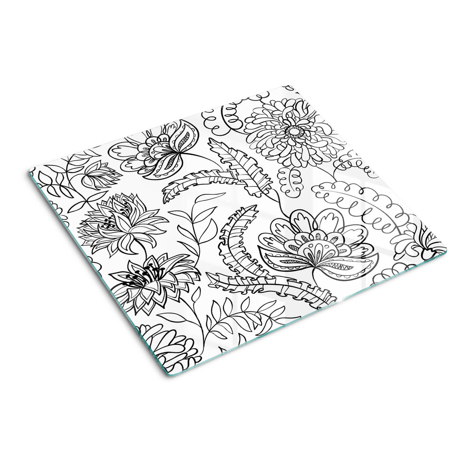 GLASPLATTE 60x52 cm Blumenmuster - Schwarz, Glas (60/0.4/52cm) - TULUP