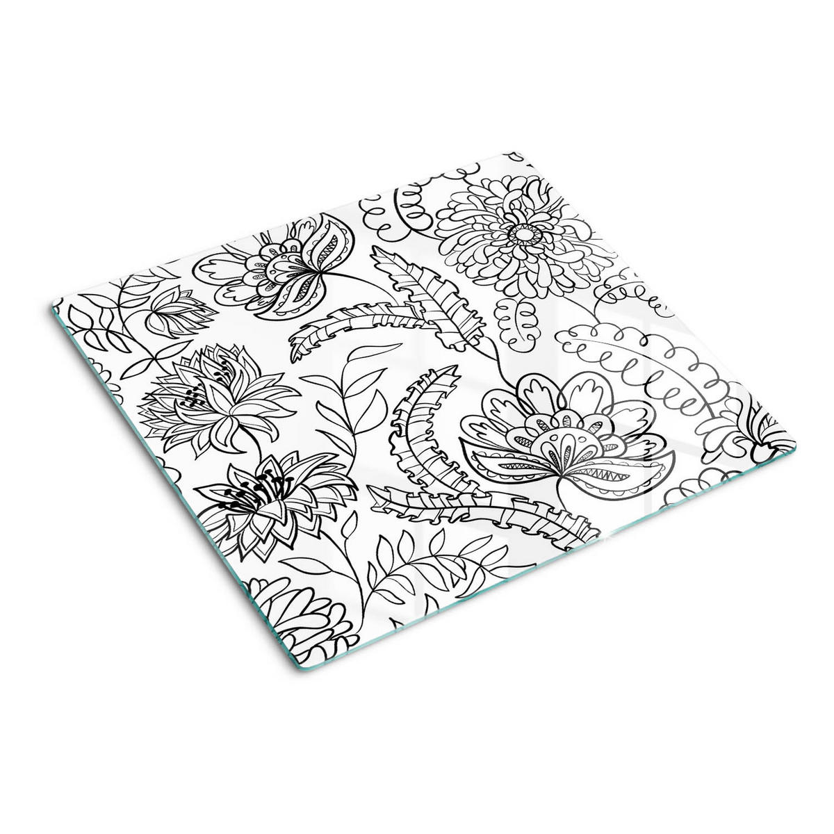 GLASPLATTE 60x52 cm Blumenmuster - Schwarz, Glas (60/0.4/52cm) - TULUP