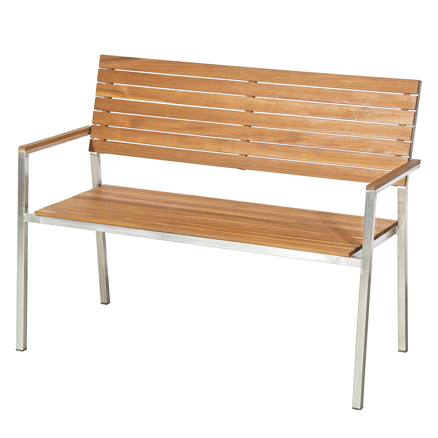 GARTENBANK - Teak massiv / Edelstahl - Silberfarben/Braun, Holz/Metall (114/86/55cm) - home24