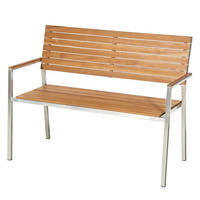 GARTENBANK - Teak massiv / Edelstahl - Silberfarben/Braun, Holz/Metall (114/86/55cm) - home24