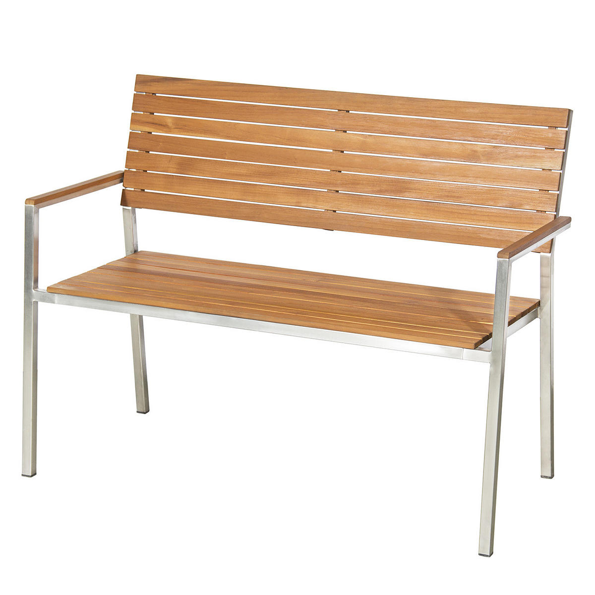 GARTENBANK - Teak massiv / Edelstahl - Silberfarben/Braun, Holz/Metall (114/86/55cm) - home24