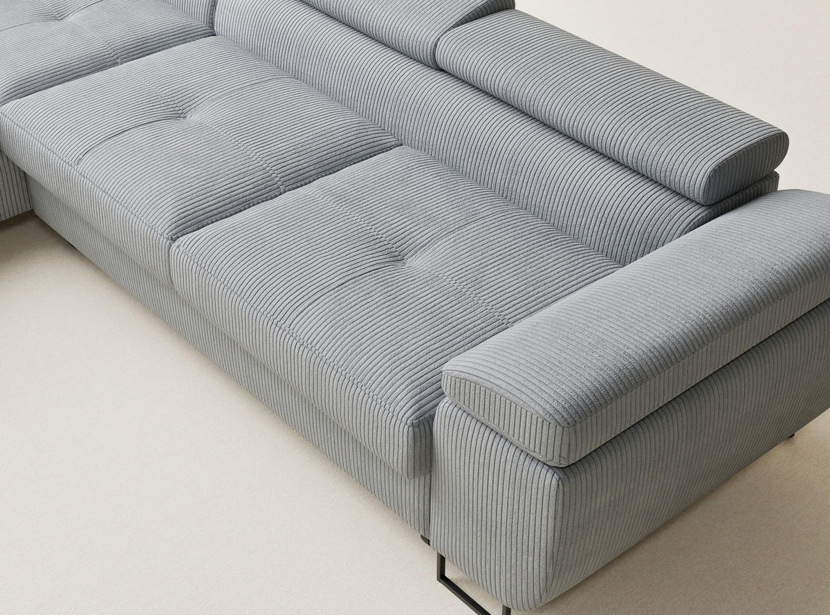 ECKSOFA MIT SCHLAFFUNKTION Concord Hellgrau Samtstoff - Hellgrau/Schwarz, Holz/Holzwerkstoff (203/277cm) - Maison de Reve