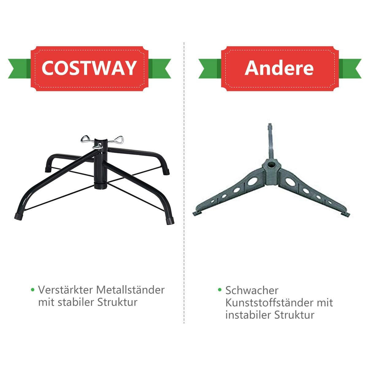 WEIHNACHTSBAUM schneebedeckte Tannenform mit Metallständer 180 cm grün - Grün, Metall (180cm) - COSTWAY