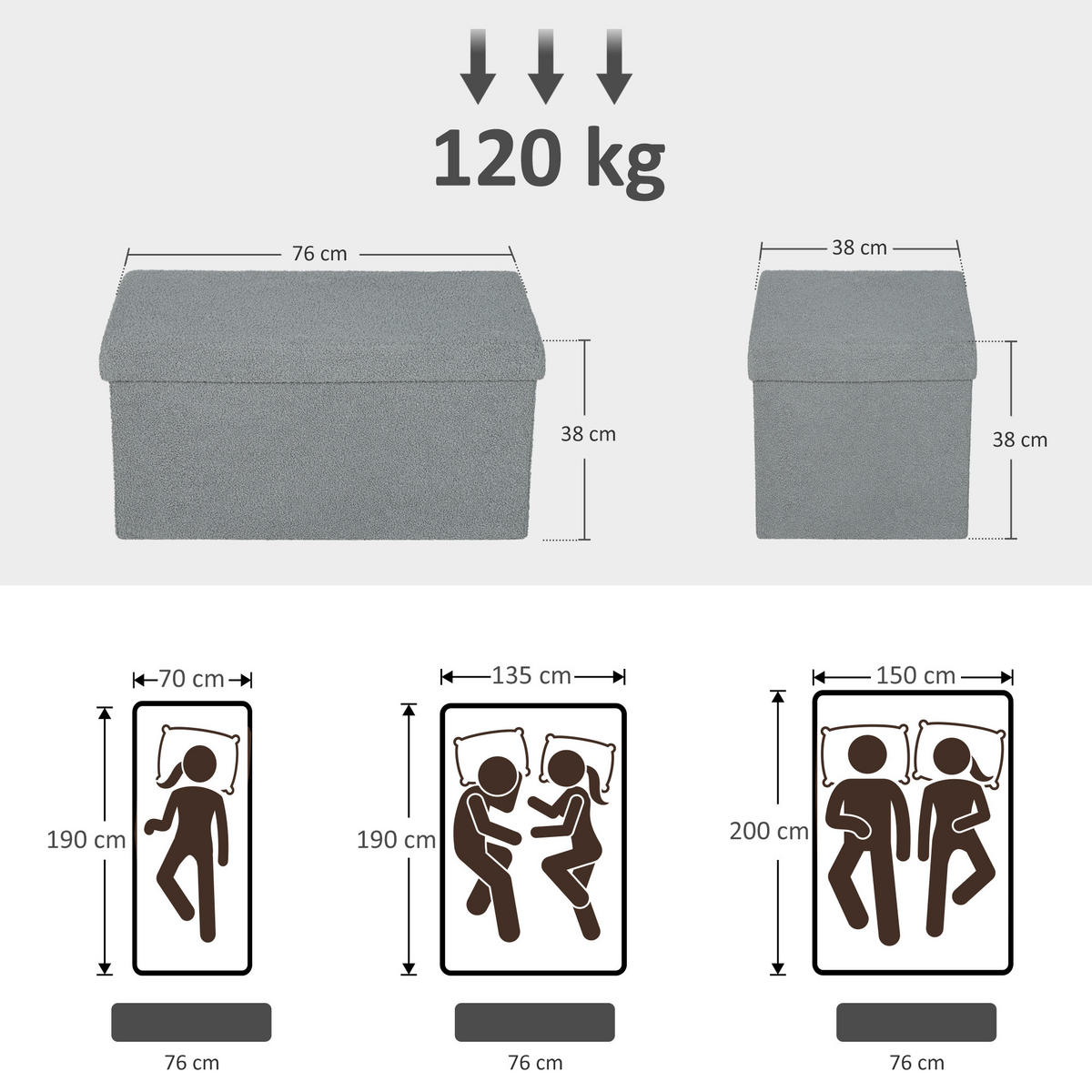 SITZBANK mit Stauraum, faltbar Polsterbank, Bettbank mit Samtoptik, Sitztruhe - Dunkelgrau, Textil (38/38/76cm) - HOMCOM