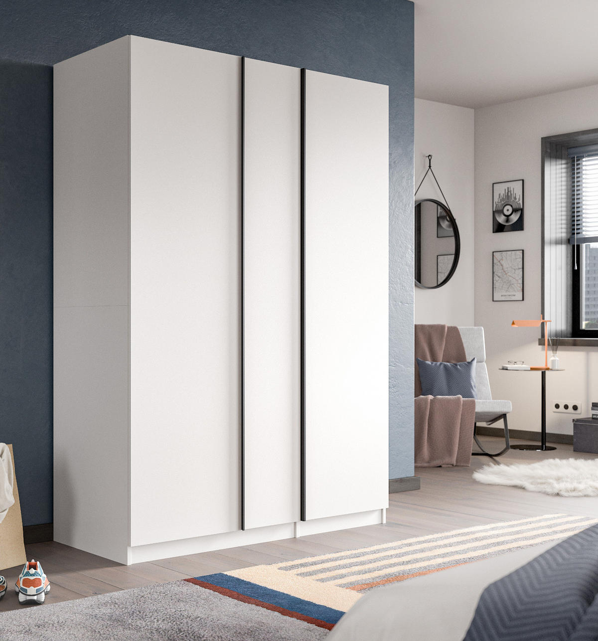 KLEIDERSCHRANK weiß 3-türig 130 x 183 cm, Drehtürenschrank inklusive Kleiderstangen - Schwarz/Weiß, Holzwerkstoff/Kunststoff (130/183/53cm) - Inn.Furn