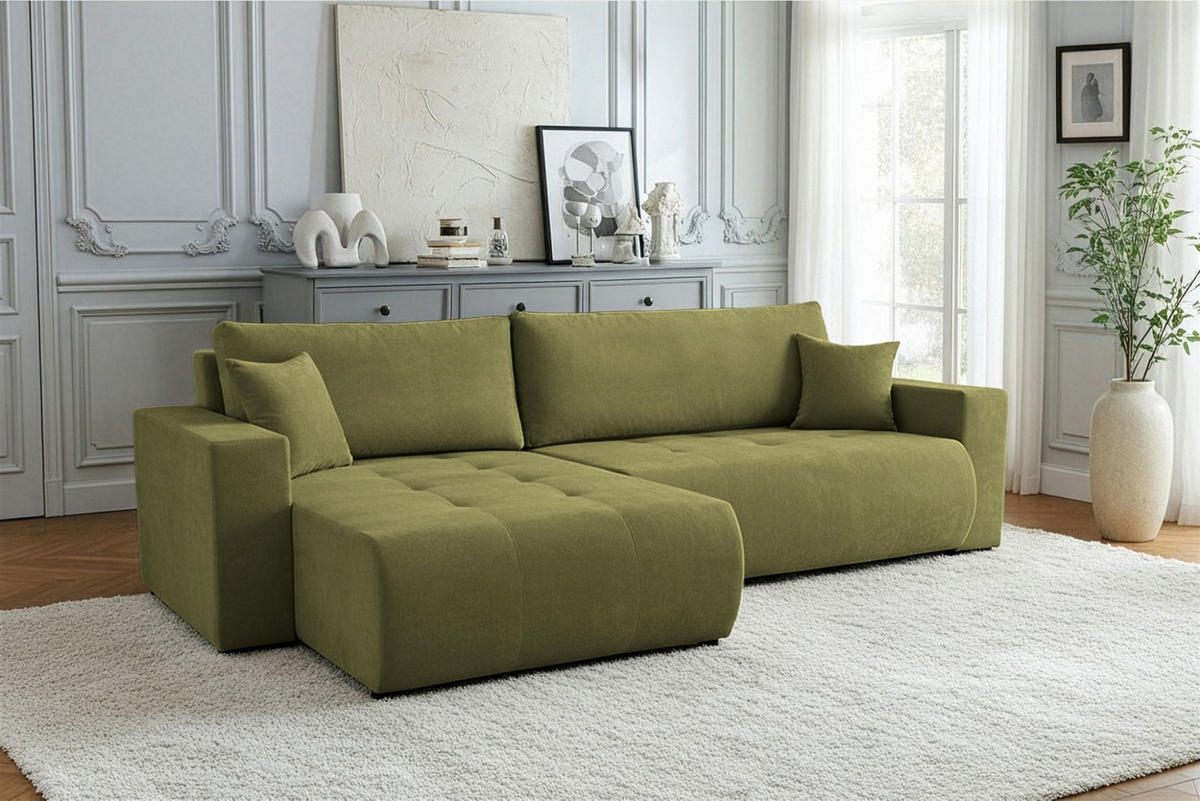 ECKSOFA Armari Mit Schlaffunktion - Grün, Holzwerkstoff/Textil (277/154cm) - Fun Möbel