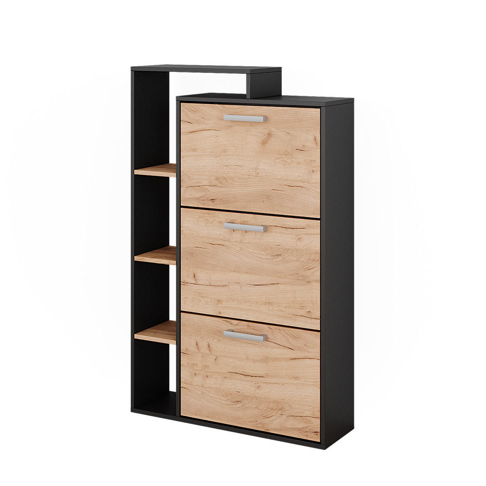 SKOHYLLAN Orlando Goldkraft ek/antracit 80x128.3 cm med 3 fack Honungsek, Antracit 128.3/80/24.2 cm
