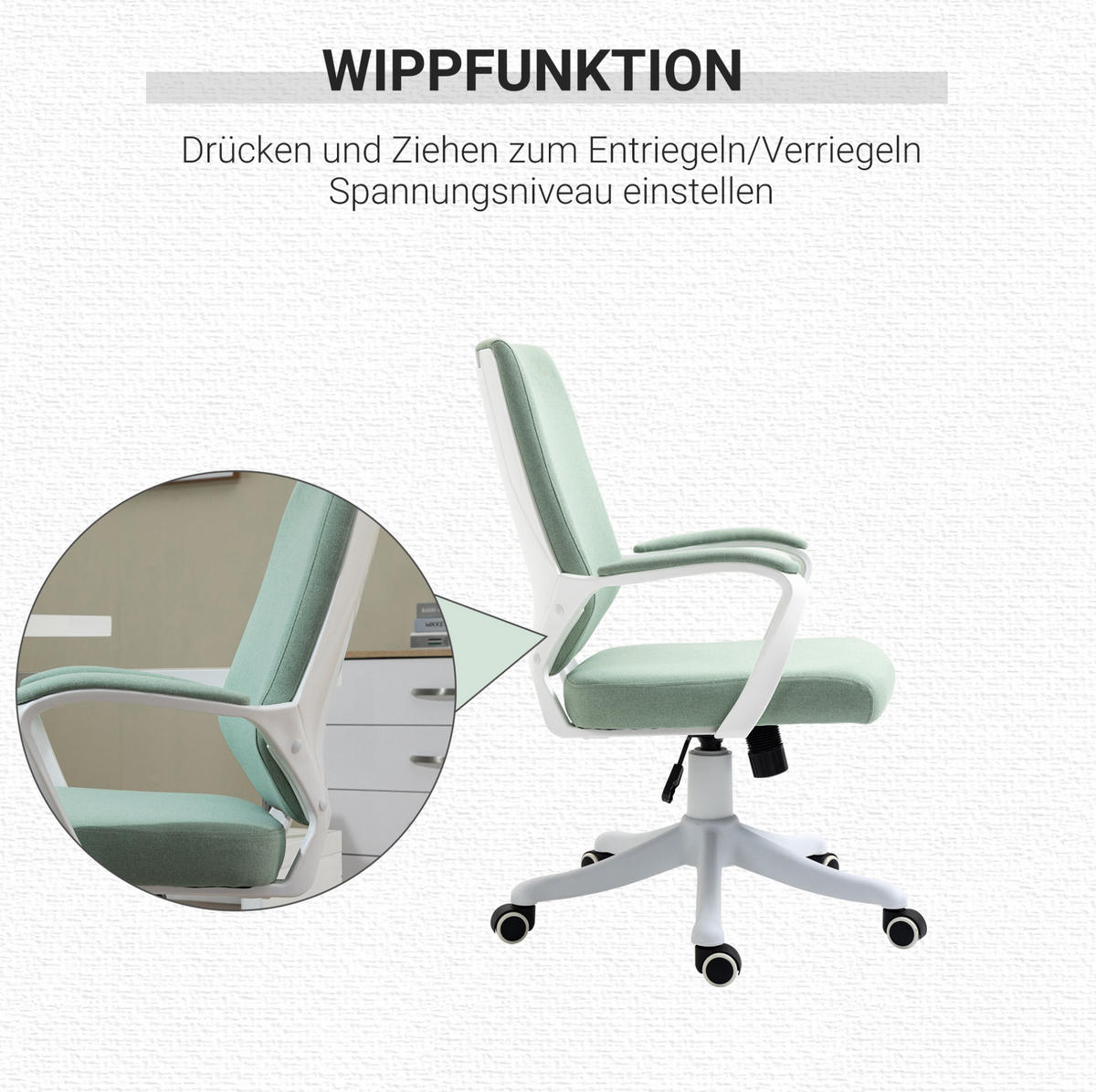 BÜROSTUHL in Grün 69x62x100 cm mit Höhenverstellung und Wippfunktion - Grün, Textil (62/100/69cm) - IVMEU