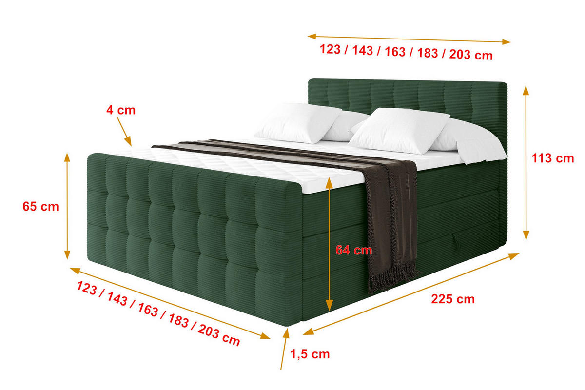 BOXSPRINGOVÁ POSTEL s matrací H3/H4 - IGAN-Z KING - 200x200 cm Zelená - lesní zelená, kompozitní dřevo (203/200cm) - ALTDECOR