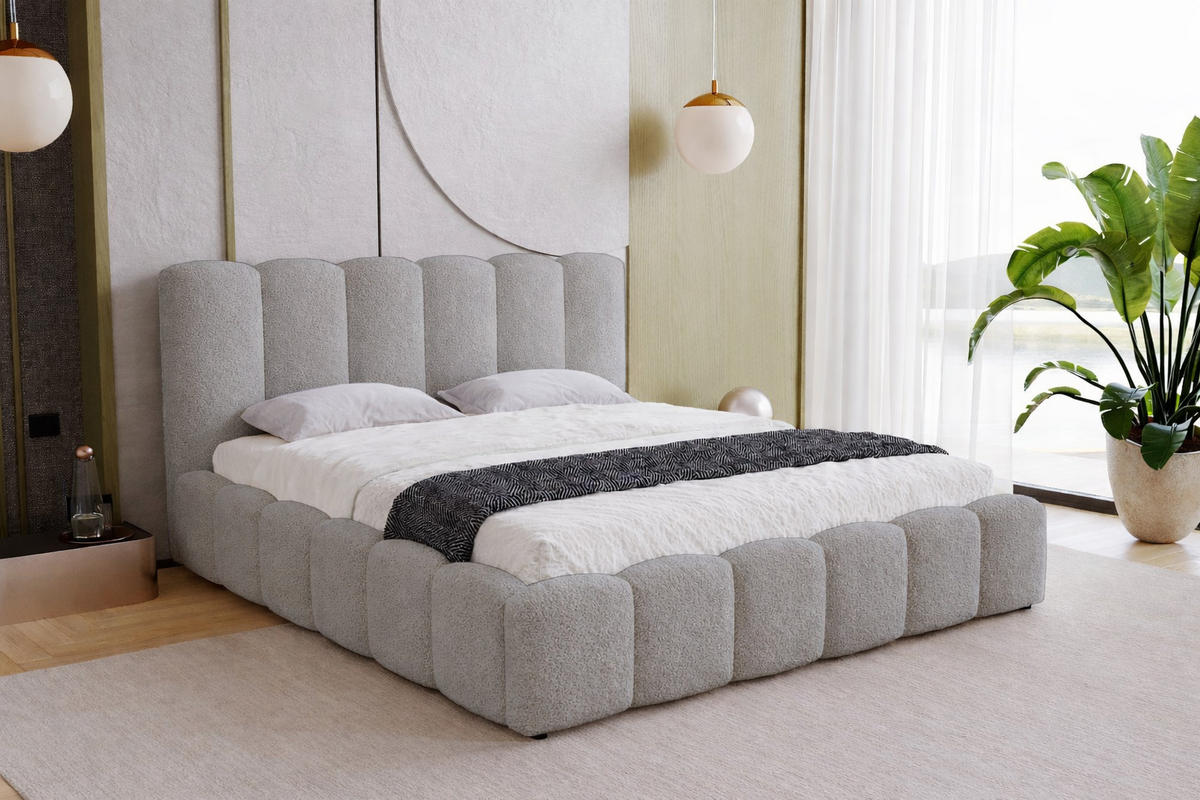 DOPPELBETT 180x200 Florent, Bettkasten, Boucle, Hellgrau - Hellgrau, Holz/Textil (180/200cm) - Emporius