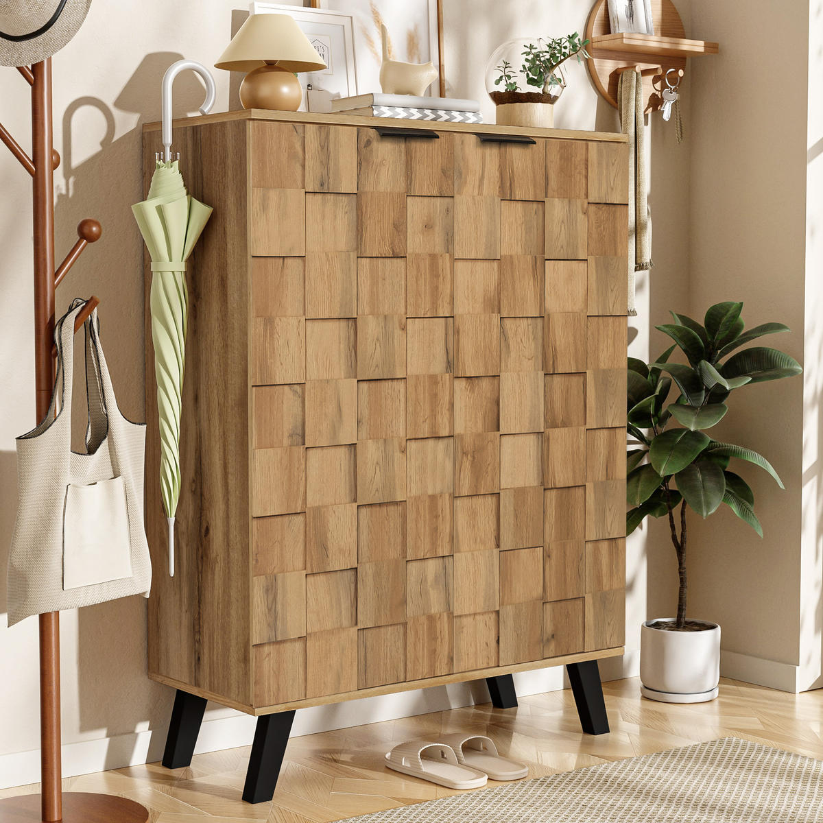 SIDEBOARD Moderner Schuhschrank 80.5x35x109.5 Verstellbare Einlegeböden - Naturfarben, Holzwerkstoff (35/109.5/80.5cm) - FLIEKS