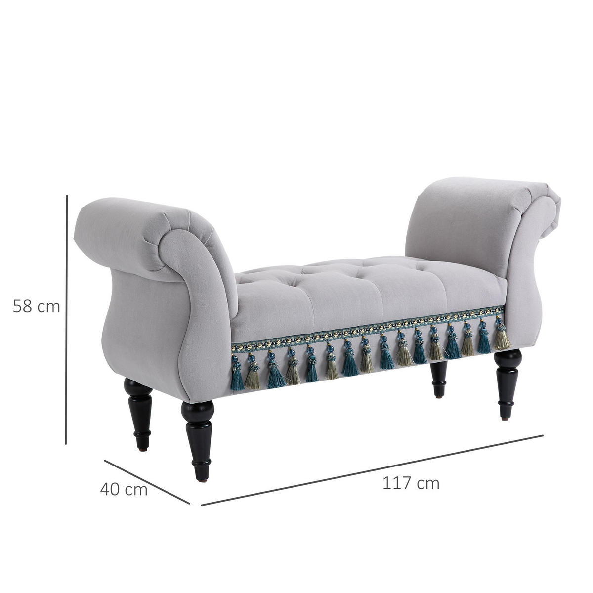 LUXUS Sitzbank Polsterbank Hockerbank Kautschuk Polyester Grau - Hellgrau, Kunststoff (40/58/117cm) - HOMCOM