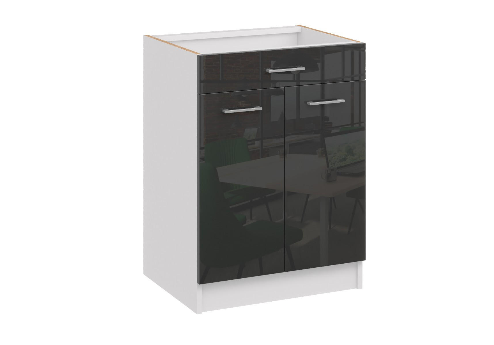 KÜCHENUNTERSCHRANK D60 2D 1SZ schwarz glanz - Schwarz Hochglanz, Holzwerkstoff (60/82/44cm) - roe furniture