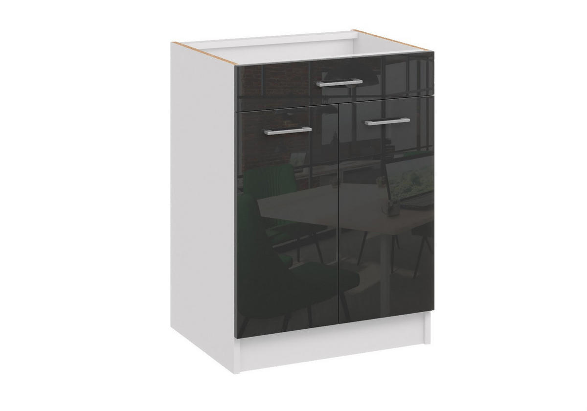 KÜCHENUNTERSCHRANK D60 2D 1SZ schwarz glanz - Schwarz Hochglanz, Holzwerkstoff (60/82/44cm) - roe furniture