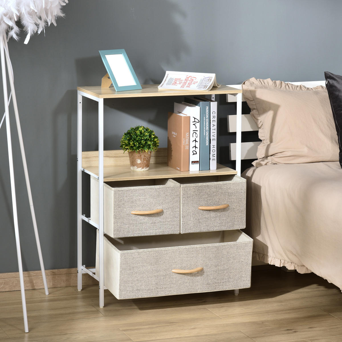 KOMMODE DE-12403 58/29/81 cm Weiß / Natur - Weiß, Metall (58/81.5/29cm) - ComfortXL