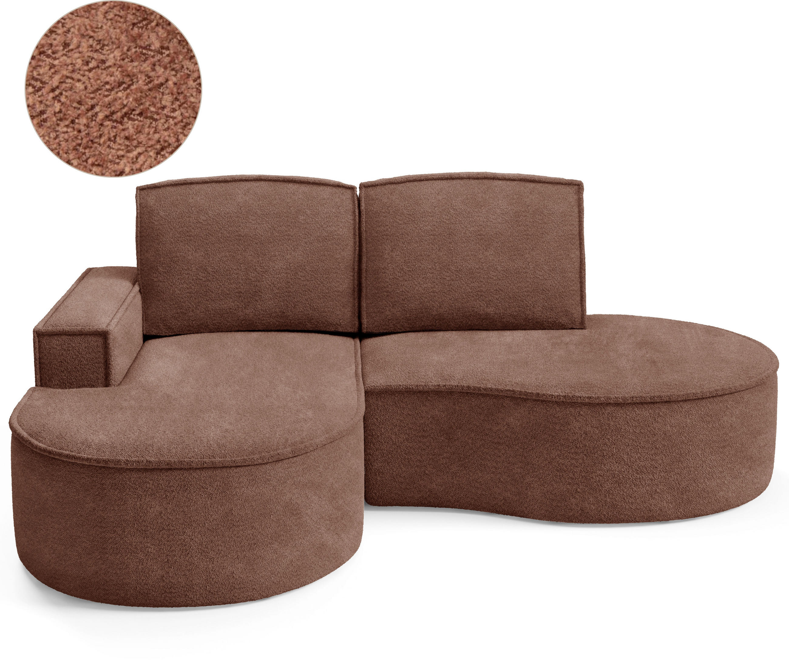ECKSOFA MOLLY – Halbkreisförmig, Abriamo-Bouclé, Lose Kissen, Bouclé-Bezug, 210x157x88 cm, Links Braun - Mokka, Holz/Textil (157/210cm) - DomoHome