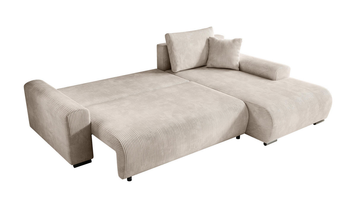 ECKSOFA Nelly mit Bettkasten und Schlaffunktion, Cordstoff in L-Form - Creme, Textil (270/185cm)