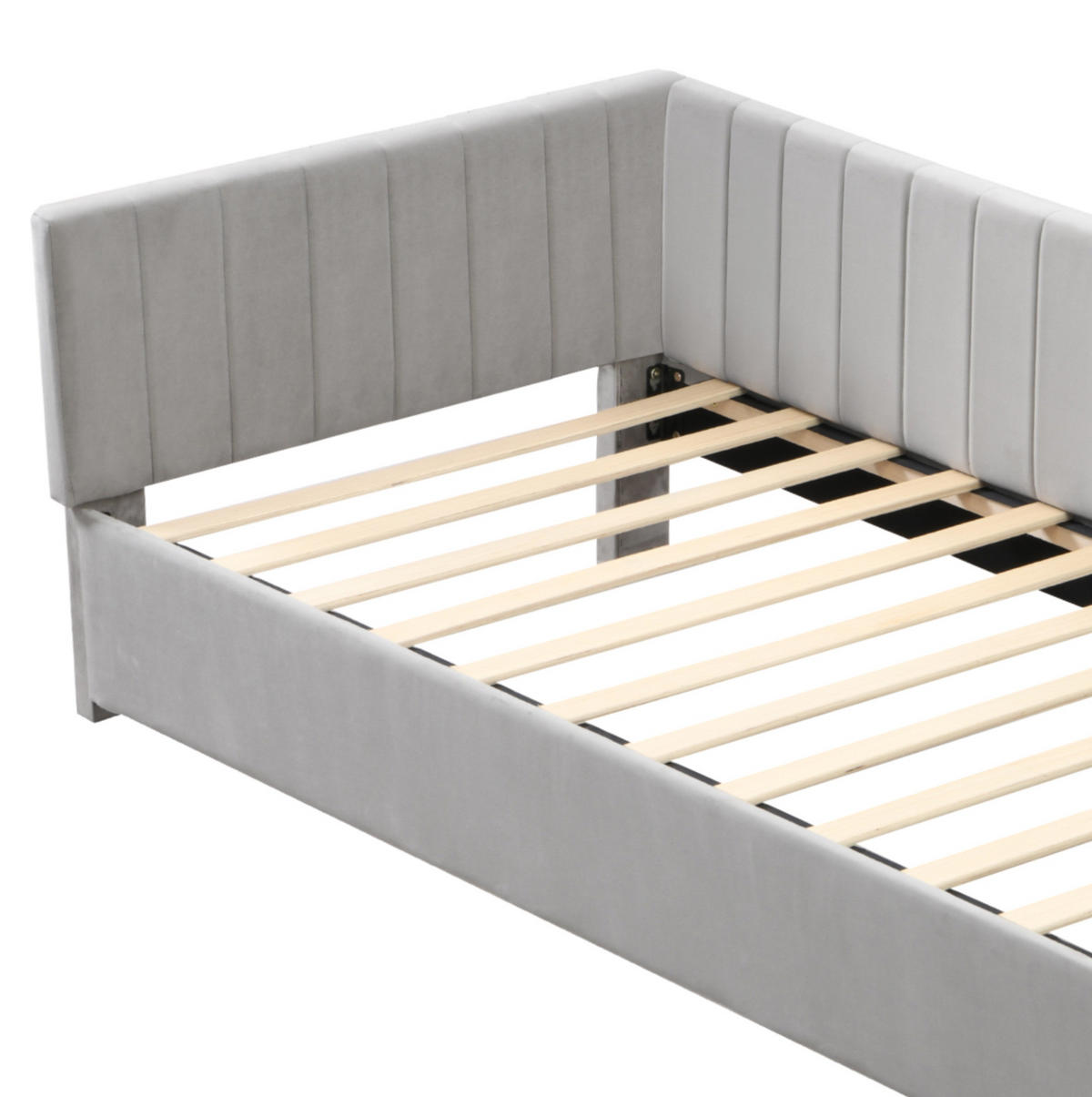 POLSTERBETT 90/200 cm Grau aus Samtstoff mit Lattenrost - Grau, Leder (90/200cm) - OKMYHOME