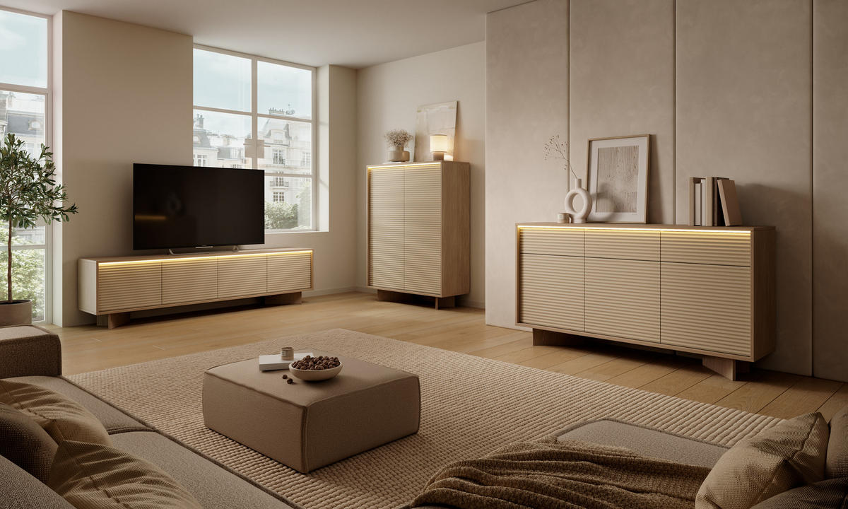 KOMMODE: Naturbolivar, 203,9 x 84,4 x 40 cm - Eichefarben, Holzwerkstoff (203.9/84.4/40cm) - 3XE LIVING