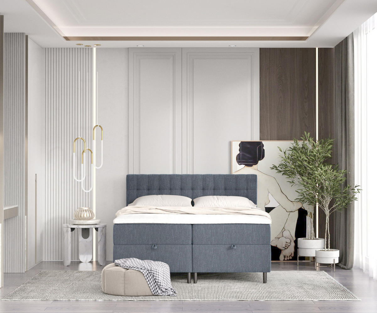 BOXBETT Milo Blau 160/200 cm - Blau/Schwarz, Holz/Holzwerkstoff (160/200cm) - Maison de Reve
