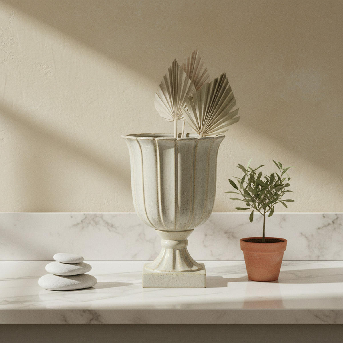 VASE Evam beige 24/24/34 Keramik - Beige, Keramik (34cm) - Mondex