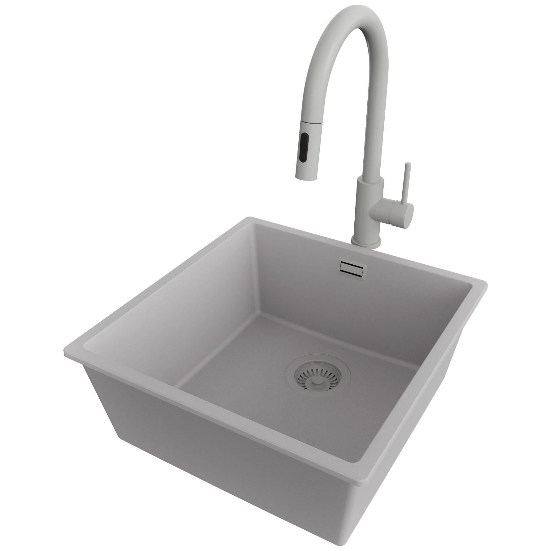 GRANITSPÜLE London Slim, 2-er set Grau 46/47 cm 1 Becken + Küchenarmatur 40/20 cm + Ablauf-Set ab 50er Unterschrank - Grau, Kunststoff (46/20/47cm) - Primagran