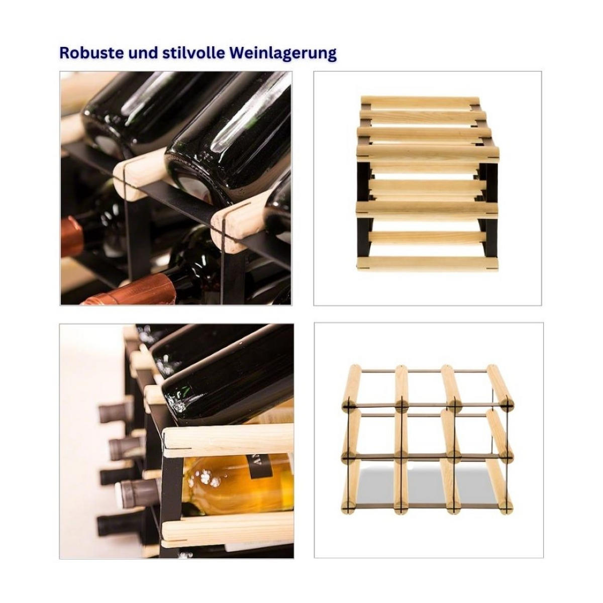 WEINREGAL Vinotega Mod Metal 22,5x32,5x24,5 cm 3x2 Flaschen Massives Kiefernholz Natur - Naturfarben, Holz (32.5/22.5/24.5cm) - PROREGAL