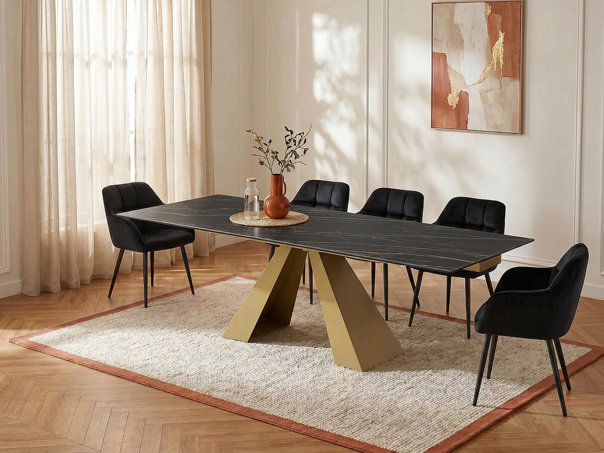 ESSTISCH - 6 Personen, 8 Personen, 10 Personen - Glas, Keramik - Schwarz, Goldfarben LOZIPA - Goldfarben/Schwarz, Glas/Keramik (90/200/76cm) - Vente-Unique
