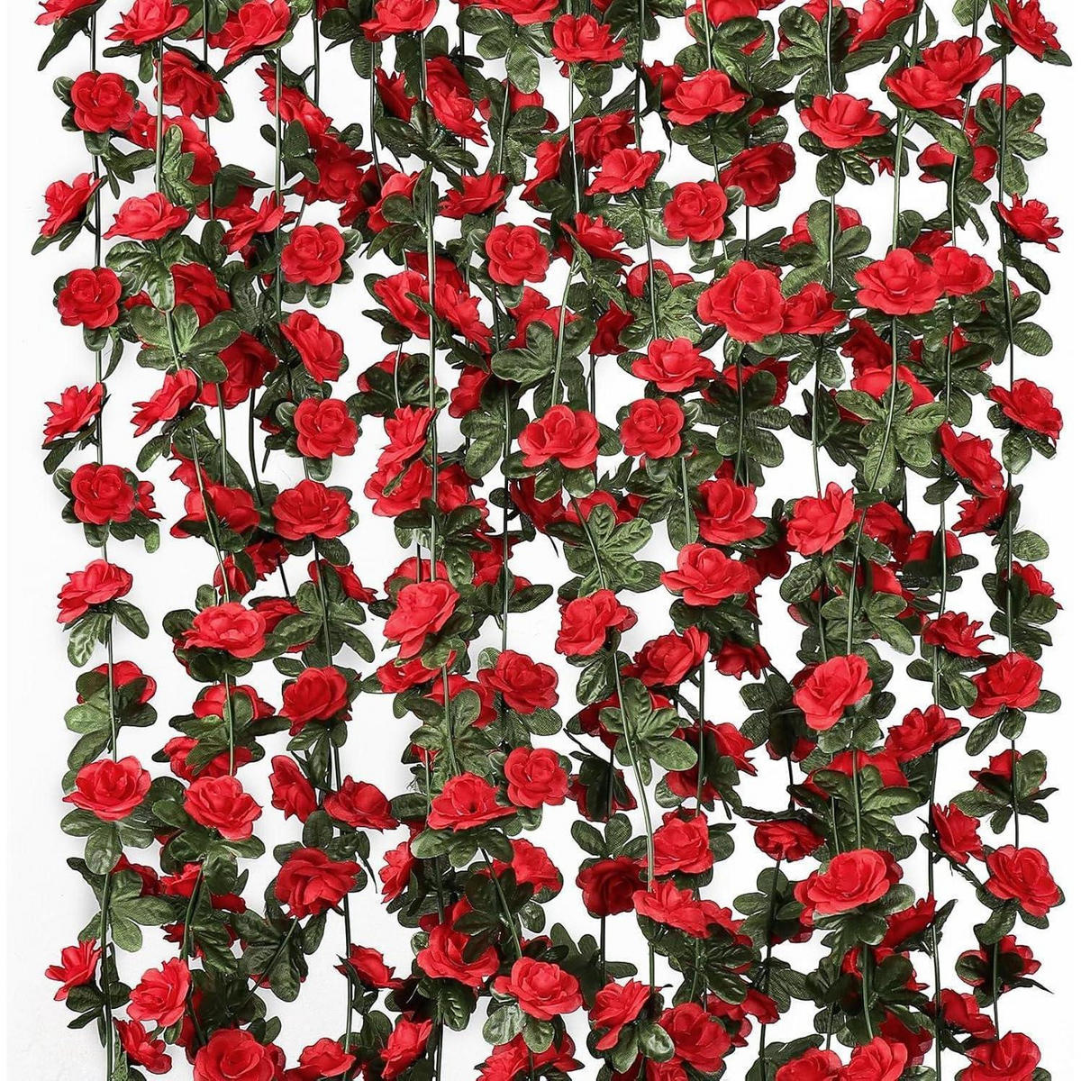 KÜNSTLICHE Blumengirlande 8-teiliges Set Rot Rosen 2,45 m - Rot, Kunststoff (1cm)