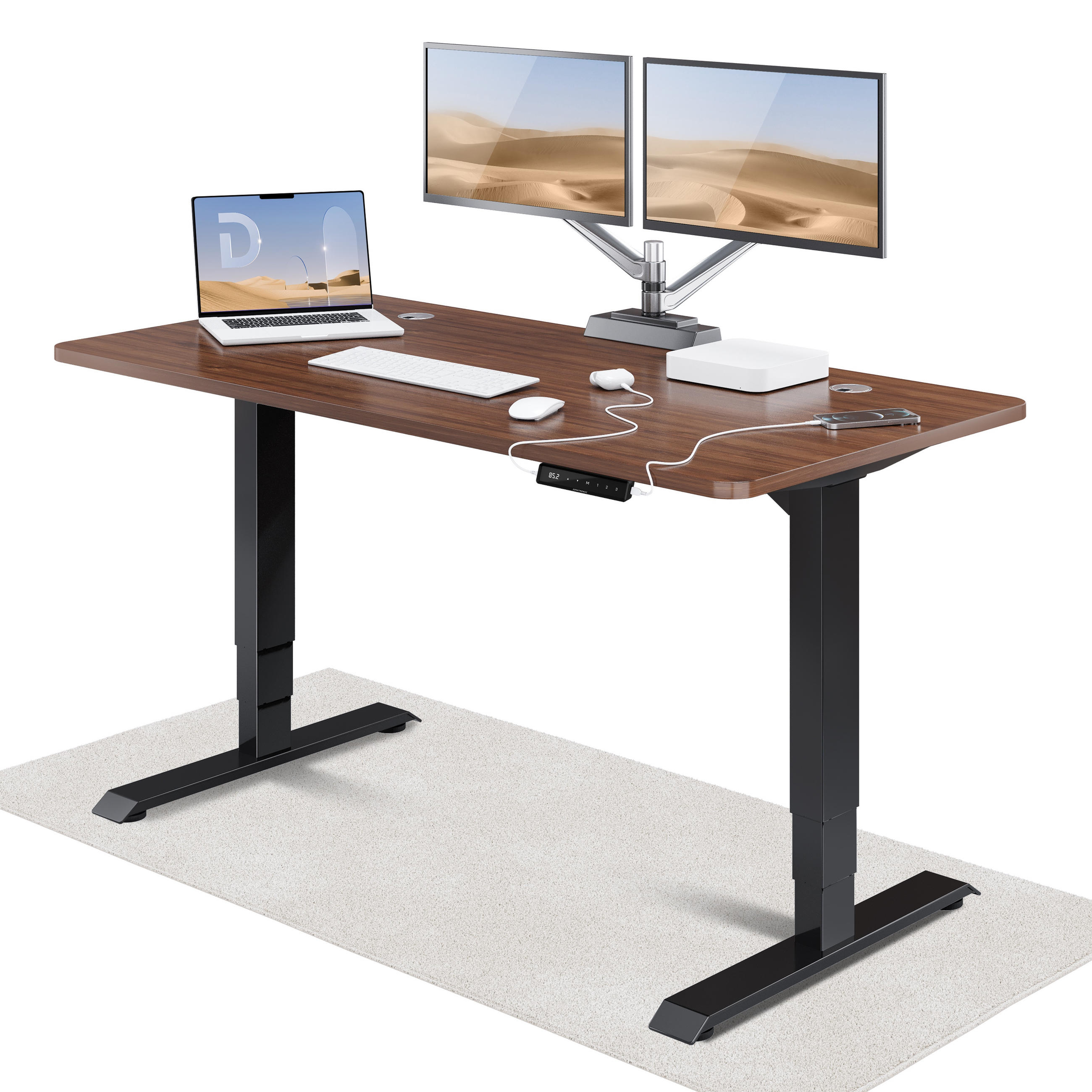 SCHREIBTISCH Elektrisch Höhenverstellbarer HomePro 160x80cm Schwarz/Walnuss mit Memory-Funktion, Anti-Kollisions Technologie - Walnussfarben/Schwarz, Holzwerkstoff (80/160/62cm) - Desktronic