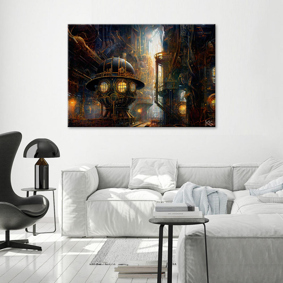 LEINWANDBILD Steampunk Abstraktion - Goldfarben, Textil (90/60cm) - Feeby
