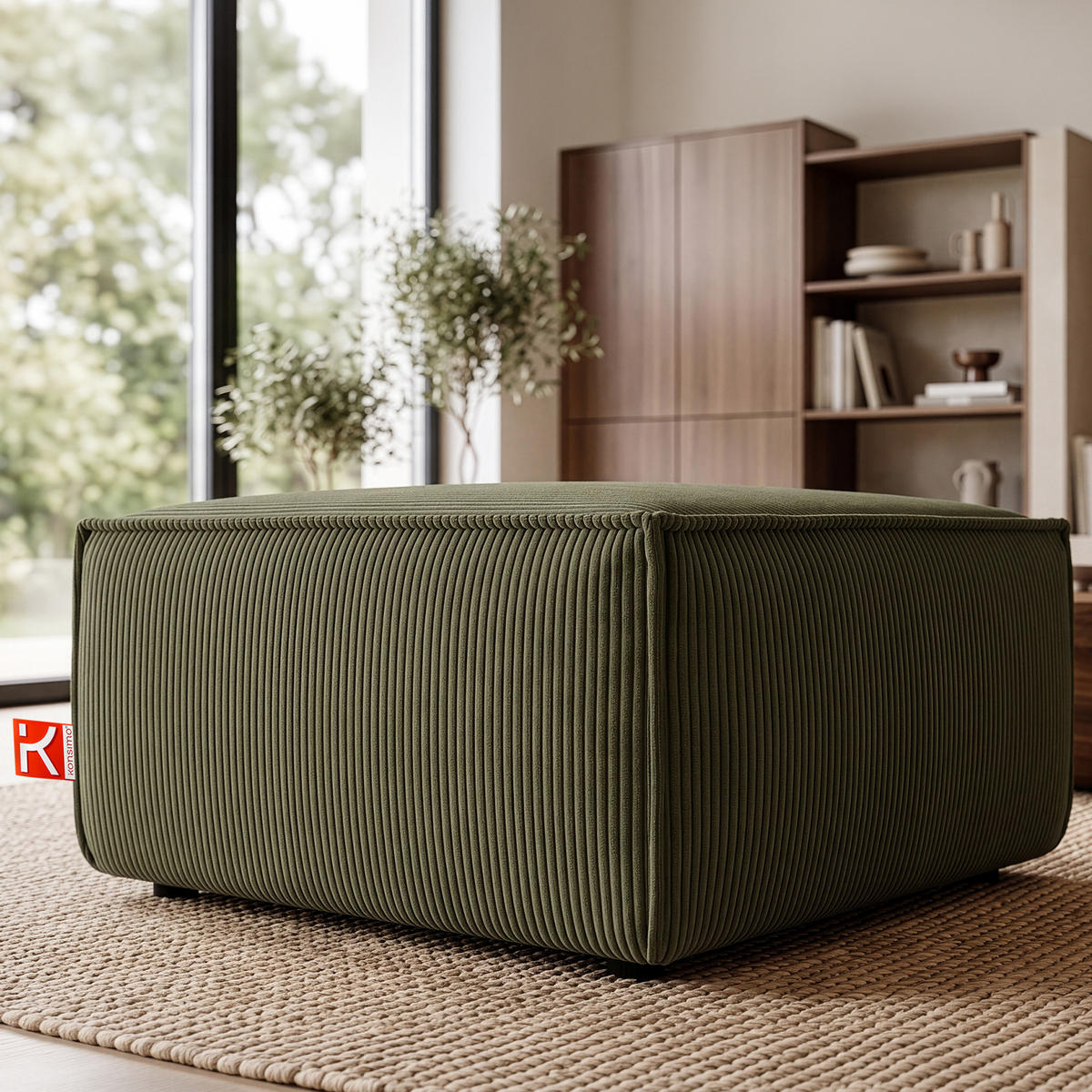 SITZPOUF NAPI gefederte Sitzfläche, grün - Schwarz/Olivgrün, Textil (83/45/83cm) - KONSIMO®