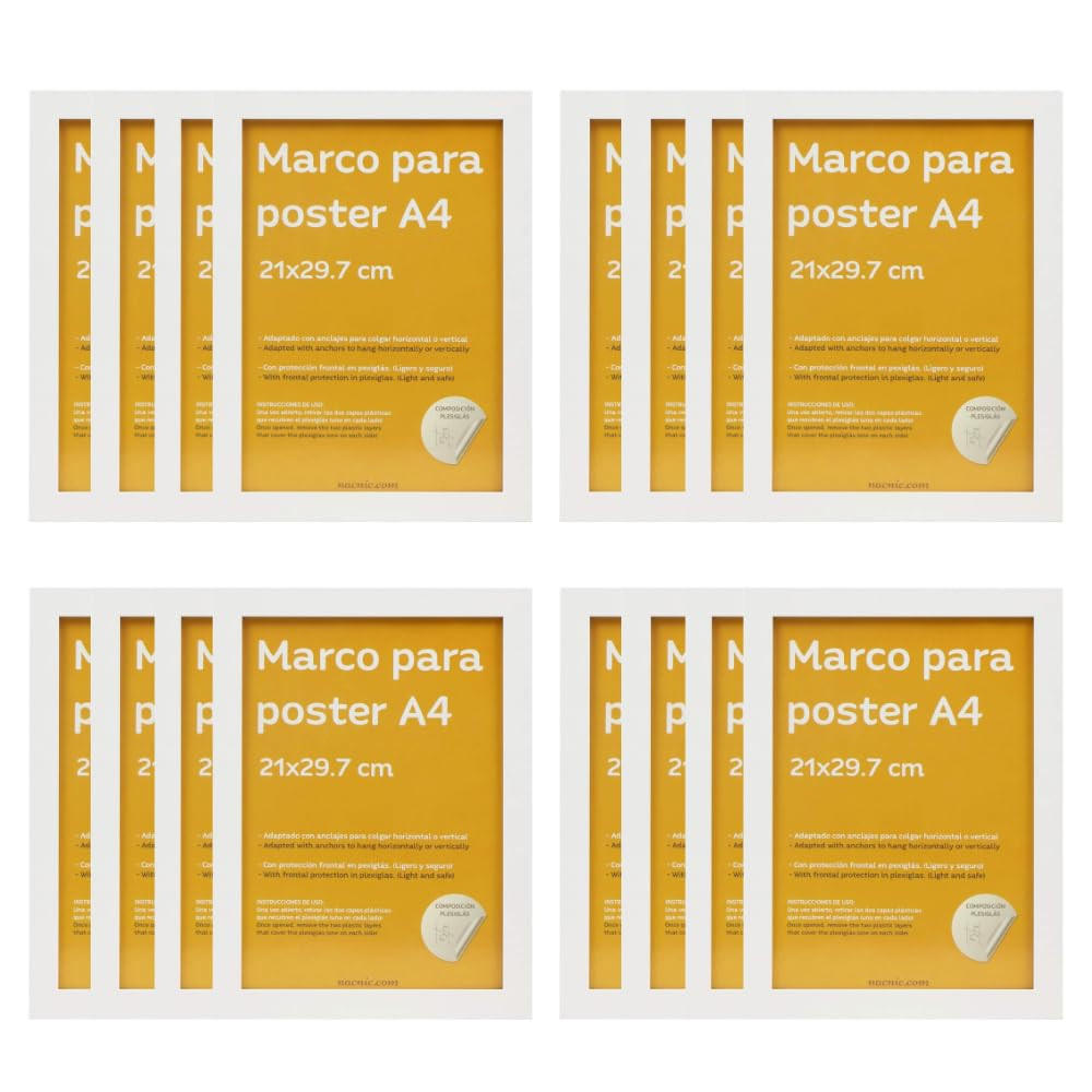 RAHMEN Set mit 12 aus MDF und Acrylglas Schutz und Aussteller für Fotografien, Bilder, Poster, Gemälde, Dekoration für Haus Farbe Weiß A4 - Weiß, Holz (21/3/29.7cm) - Nacnic